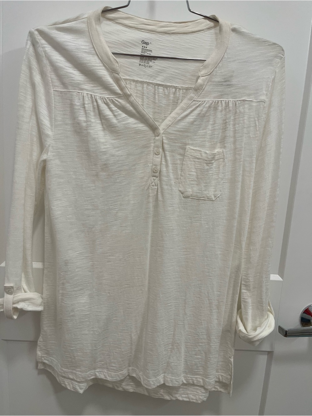 GAP Lightweight White Long-Sleeve Henley Top